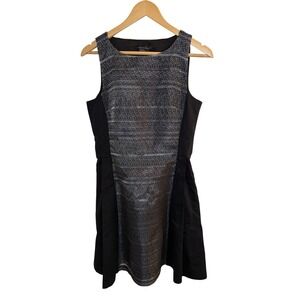 Armani Exchange Womens Black Silver Metallic Sleeveless Fit Flare Pocket Dress 8